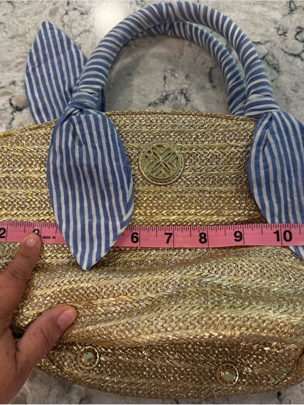 LILLY PULITZER Malia Mini Straw Bag Seersucker Scarf Handle Wrap - Picture 8 of 8